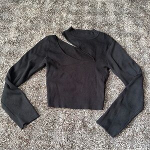 Le Lis Black Women's Asymmetrical Ribbed Long Sleeve